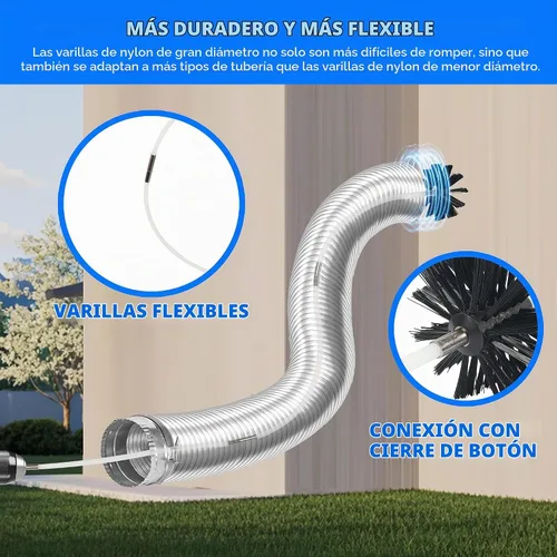 Vista 3 de Kit limpiador de ventilación de secadora de 15 pies, removedor de pelusa multiusos con cabezal de cepillo de chimenea de 6 pulgadas, varilla