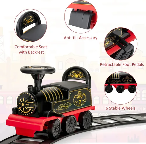 Vista 3 de Costzon Juguetes para montar, tren eléctrico de 6 V con pistas, asiento de almacenamiento, luces intermitentes y música, respaldo, dispositivo
