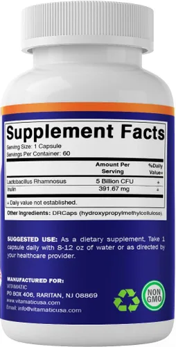 Vista 8 de Vitamatic Lactobacillus Rhamnosus 5 mil millones por cápsula DR (10 mil millones por 2 cápsulas) – 60 unidades – Apoyo digestivo avanzado e