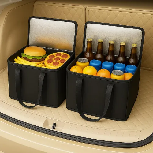 Vista 4 de musbus - Paquete de 2 bolsas aislantes reutilizables para comestibles, bolsa enfriadora plegable para comestibles, bolsa aislante grande resistente