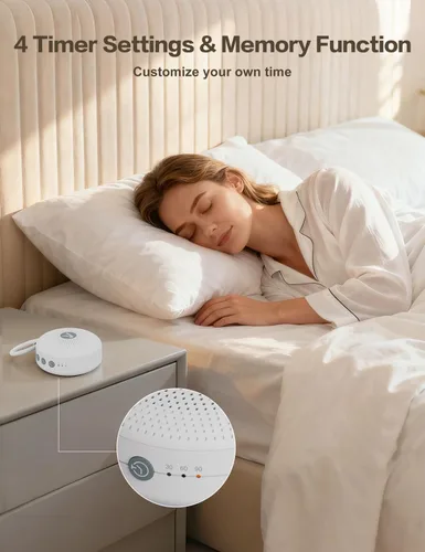 Vista 4 de Máquina portátil de ruido de sonido para bebés, niños y adultos con 21 sonidos relajantes naturales, función de memoria, 32 niveles de volumen