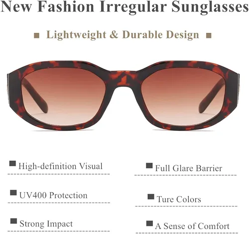 Vista 4 de LASPOR Gafas de sol irregulares para mujeres y hombres, modernas, retro, vintage, rectangulares, persianas hexagonales, protección UV400