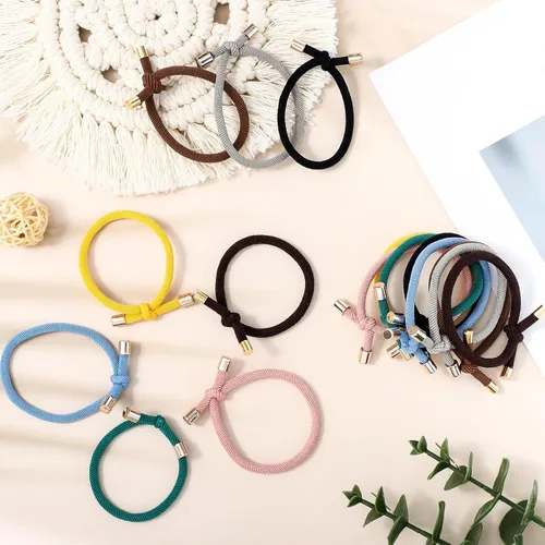 Vista 4 de Canlierr 48 ligas para el cabello anudadas de colores, lazos ajustables para el cabello, lazos elásticos sin daños, soportes para cola de caballo