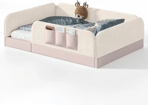Vista 7 de Queen Teddy Floor Bed with Safety Rails Storage Pocket，Beige- Q：Queen