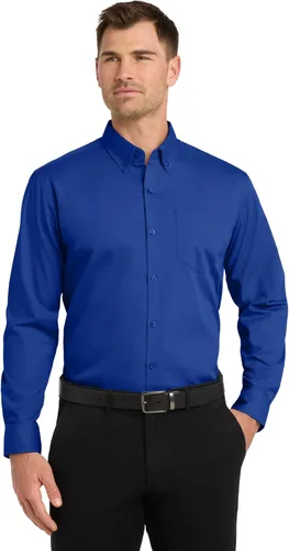 Vista 8 de Port Authority Camisa de popelina sin preocupaciones de manga larga Negro profundo