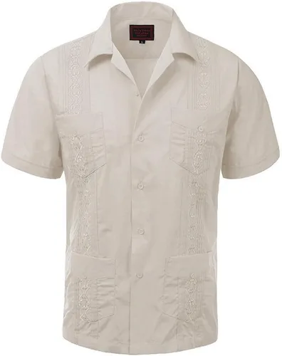 Vista 3 de vkwear Guayabera - Camisa de vestir casual con botones y manga corta para hombre