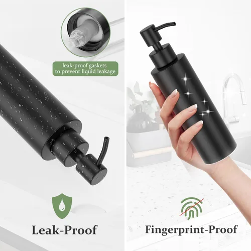 Vista 2 de ARKTEK Dispensador de Jabón Negro Mate de Acero Inoxidable 11.8 OZ - Dispensador de Loción Líquida para Manos Decorativo, Recargable, Dispensador