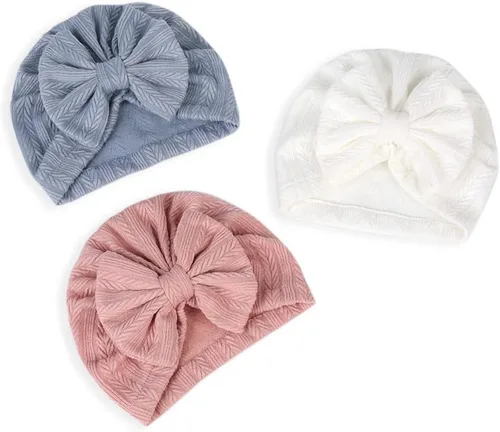 Vista 6 de Turbante para bebé recién nacido con lazo, turbante para recién nacido, niñas y niños, sombrero de hospital para fotos de 3 a 6 meses, Beige
