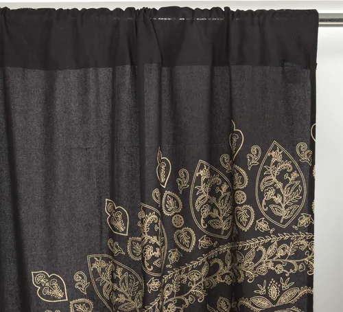 Vista 3 de Popular Handicrafts Cortina de ventana de mandala hippie indio, bohemio, color negro, dorado, para dormitorio, sala de estar, balcón, cenefa
