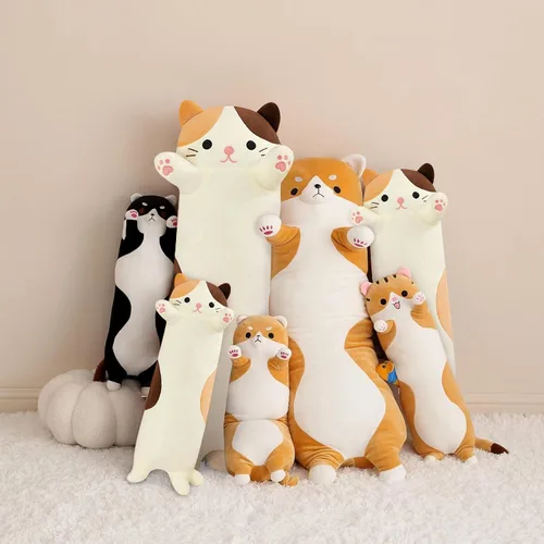 Vista 7 de PEACH CAT Almohada de felpa de gato de 19.6 pulgadas de largo, lindos animales de peluche de gatito, juguetes de peluche suaves, regalos para niños