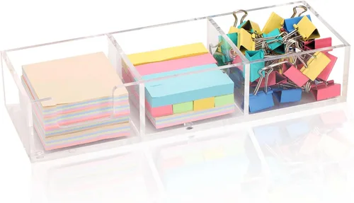 Vista 10 de Soporte de Notas Adhesivas de Acrílico Transparente Organizador de Escritorio, 3.94" x 3.94" x 1.77" Dispensador de Notas para Oficina Casa Escuela