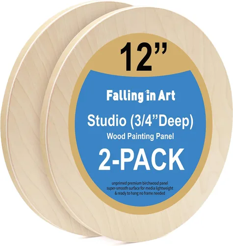 Vista 11 de Falling in Art Kit de Paneles de Madera de Abedul Redondos Sin Terminar para Pintura, Lienzo de Madera Paquete de 2 de 6 Studio 3/4" de Profundidad
