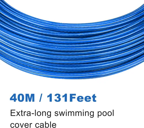 Vista 2 de Cable de cubierta para piscina, cable de 131 CW de 131 pies y cabrestante resistente para invierno, seguro sobre el suelo, cubierta de piscina