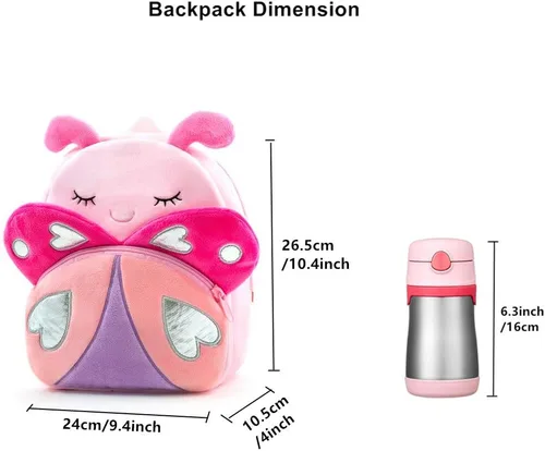 Vista 4 de Mochila con diseño de animales, animal de felpa, minibolsa de viaje para niño de 2-6 años, Rosado (Pink Butterfly)), B07SNTZL8P