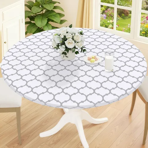 Vista 37 de Smiry Mantel redondo de pícnic, fundas de mesa elásticas impermeables para mesas de 18 a 24 pulgadas, manteles de vinilo con parte trasera