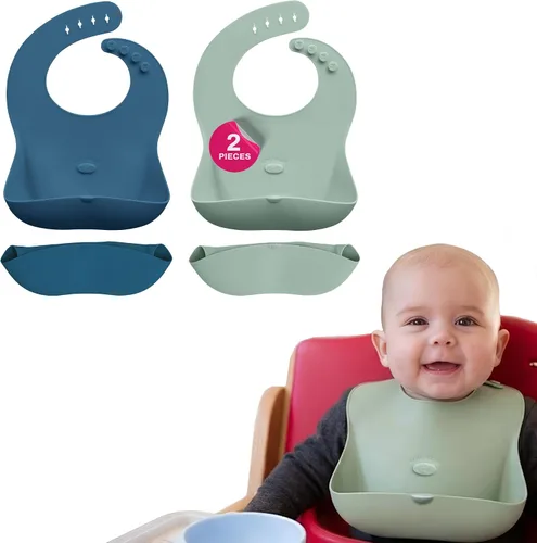 Vista 18 de Abiie Ruby Wrapp - Baberos de silicona para bebés con bolsillo frontal, babero impermeable, resistente a las manchas, baberos de silicona para niños