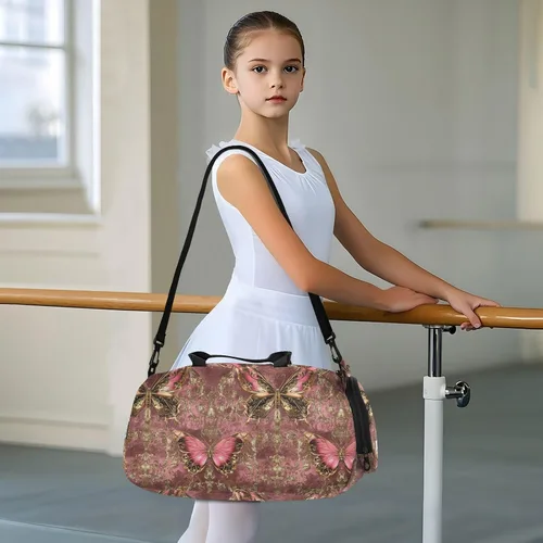Vista 6 de Peach Gold Vintage Butterfly Gym Duffel Bag with Shoes Compartment Lightweight Kids Overnight Bag for Beach Swim Pool Sports bolso para gym mujer
