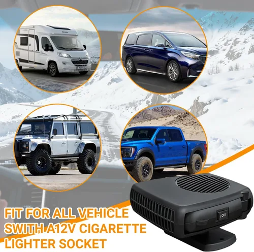 Vista 6 de Calentador y ventilador de coche de 12 V 200 W, descongelador portátil de modo dual, giratorio de 360° para desempañar el parabrisas del calentador