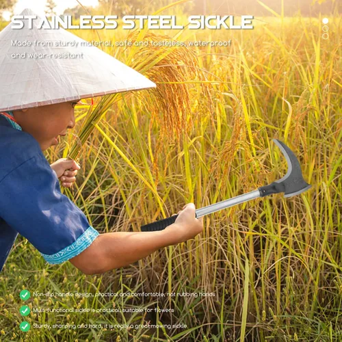 Vista 4 de GANAZONO Cuchillo de deshierbe agrícola manual para hoces de hierba para jardinería, herramienta de corte resistente, mango cómodo, estilo aleatorio