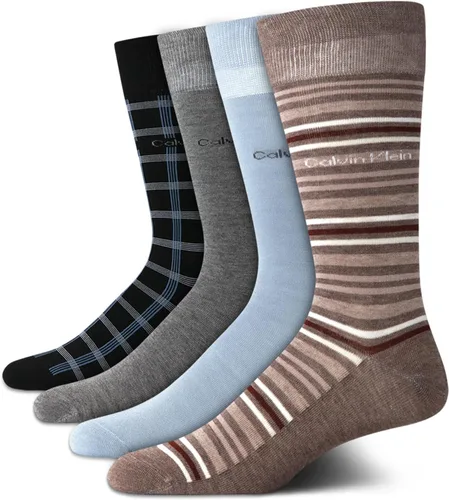 Vista 11 de Calvin Klein Calcetines de vestir para hombre, paquete de 4 unidades, mezcla de algodón suave, calcetines a rayas, calcetines largos casuales