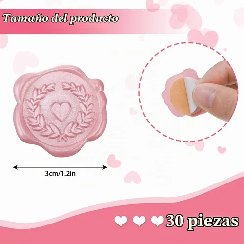 Vista 2 de Calcomanías de sello de cera, calcomanías en relieve de corazón para boda, matrimonio, compromiso, sobre, tarjeta de invitación, baby shower