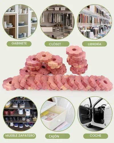 Vista 4 de Aryiten Bloques de cedro para almacenamiento de ropa, paquete de 32 anillos de cedro, tablones de cedro aromático para almacenamiento de ropa