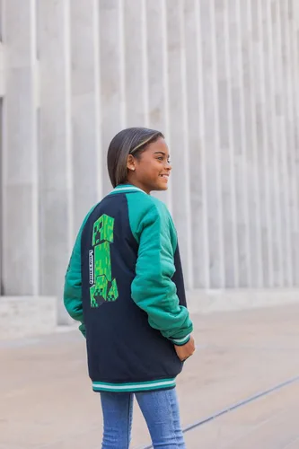 Vista 5 de Minecraft Creeper French Terry Zip Up Varsity Bomber Chaqueta de niño a niño grande