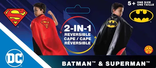 Vista 4 de Capa reversible de Batman y Superman para niño, talla única Se ajusta a la mayoría, Rojo/Negro