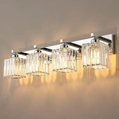 Vista 8 de Moderna lámpara de cristal para pared/tocador de baño, de 5 luces, color cromo Cromo torcido