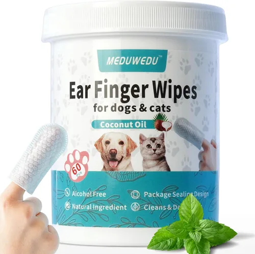 Vista 2 de MEDUWEDU Ear Refresh Duo - Toallitas para dedos de menta + hisopos de algodón para perros y gatos