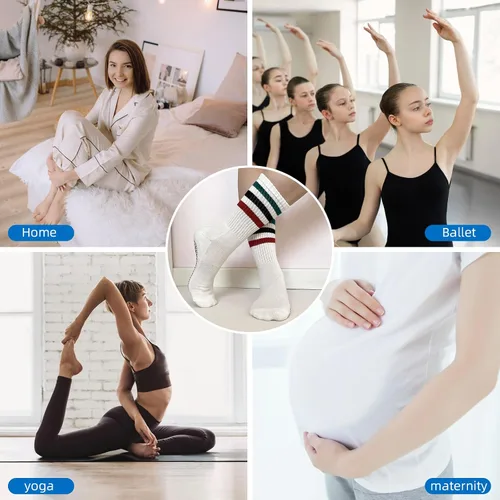 Vista 6 de JCZANXI Calcetines de yoga con empuñaduras para mujer, calcetines antideslizantes de moda para pilates, barras, tenis Calcetines acolchados ideales