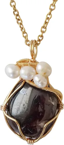 Vista 11 de Collar de cristal llamativo con piedra natal y perla para mujer - chapado en oro