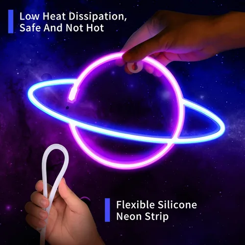Vista 2 de Letreros de neón para decoración de pared, 3 luces LED de neón para dormitorio, USB o pilas, con luz espacial con temática de planeta alienígena