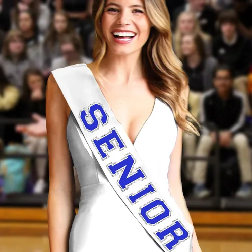 Vista 2 de RhinestoneSash Senior Sash Blue - Royal and Silver Sparkle White PREMIUM GRADE SATIN Sahes - High School Team Sports
