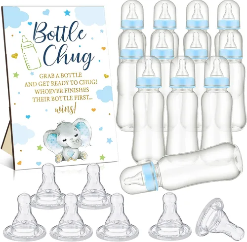 Vista 22 de TrelaCo Safari Cool Baby Shower Games Bottle Chug Sign Wooden Jungle Animals Set de regalo para revelación de género suministros de fiesta y 12