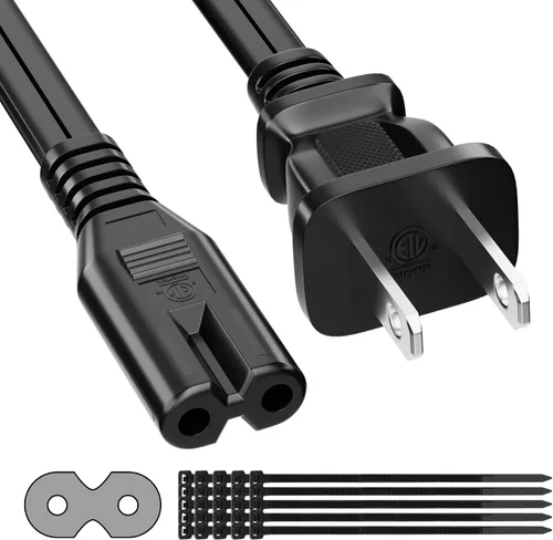 Vista 6 de Cable de alimentación de 2 clavijas de 2 pies (paquete de 2), cable de alimentación de CA no polarizado, 7A, 125V, ETL, compatible con PS5/PS4