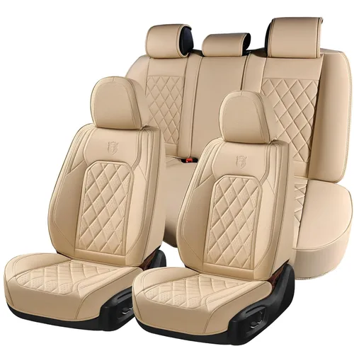 Vista 27 de Coverado Fundas de Asientos Delanteros, Funda de Asiento de Cuero Sintético de Lujo Impermeable, Protector de Asiento de Coche Beige, Funda