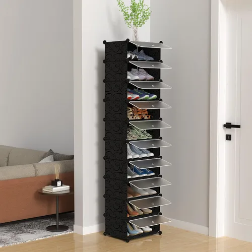 Vista 3 de HOMIDEC - Zapatero de 10 niveles para almacenamiento de 20 pares de zapatos, estantes de plástico para zapatos, organizador para armario, pasillo