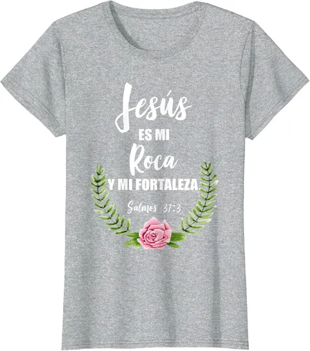 Vista 11 de Jesus ES Mi Roca - Camiseta con versículo bíblico cristiano español Salmos Asphalt Grey