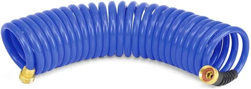 Vista 2 de HoseCoil Manguera de agua autoenrollable para jardín, RV, exteriores de 3/8 pulgadas, Azul