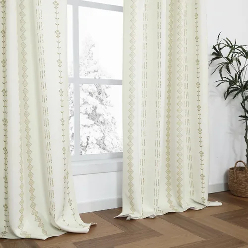 Vista 8 de Lino Rosa Cortinas de Crema y Negro para Cocina, Cortinas Opacas Bohemias para Ventana de Baño y Sala de Estar, 45 Pulgadas de Largo