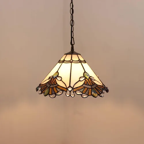 Vista 4 de Bieye L11058 Lámpara colgante de techo estilo Tiffany barroco para decoración del hogar (blanco, 13 pulgadas de ancho)