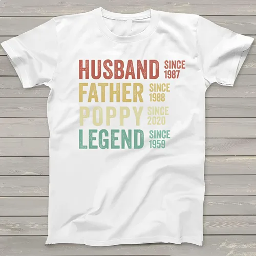 Vista 4 de Camiseta personalizada para hombre, diseño de leyenda de esposo, padre, amapola para el día del padre, camiseta para mujer, sudadera unisex 2D