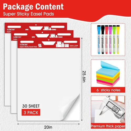 Vista 3 de VISCOO Thickened Sticky Easel Pad, 20 x 23 Inches Flip Chart Paper for Teachers,Giant Self-Stick Chart Paper for Wall, Anchor Chart Paper for Office