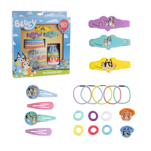 Vista 6 de Luv Her Bluey - Juego de accesorios de 20 piezas para niñas con 3 pasadores, 4 pinzas para el cabello, 5 elásticos y 8 ponis de rizo, a partir de 3