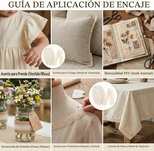 Vista 2 de IDONGCAI Cinta de encaje de ganchillo de algodón vintage de 20 yardas, cinta de encaje festoneada beige de 0.9 pulgadas de ancho para manualidades