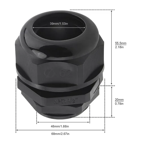 Vista 2 de Prensaestopas RTNLIT NPT de 1-1/2", IP68 impermeable, paquete de 1 Conectores plásticos de nylon ajustables del cordón del alivio de tensión