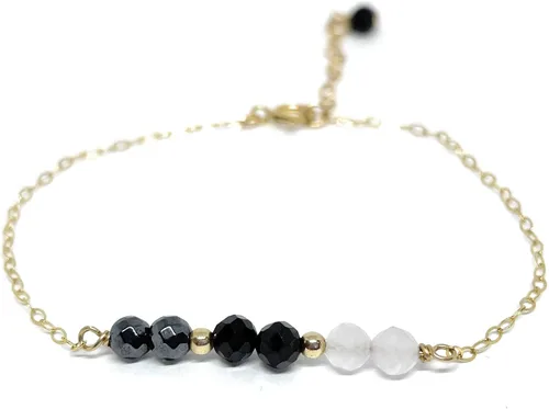 Vista 5 de Pulsera de protección empática hecha a mano, turmalina negra, cuarzo rosa, hematita, pulsera de amatista, relleno de oro, minimalista, piedra