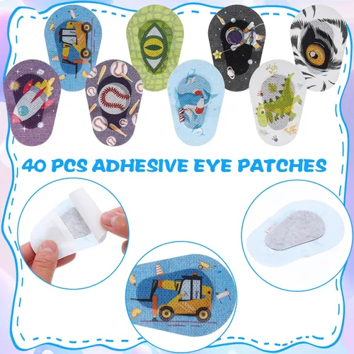 Vista 6 de 40 parches adhesivos para los ojos, sin látex, 8 estilos, tamaño regular, bloqueo de luz, divertidos diseños lindos, de algodón, autoadhesivos
