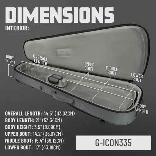 Vista 7 de Gator Cases ICON Series Premium - Bolsa de concierto resistente a la intemperie para guitarras de estilo semihueco; con tiradores de cremallera